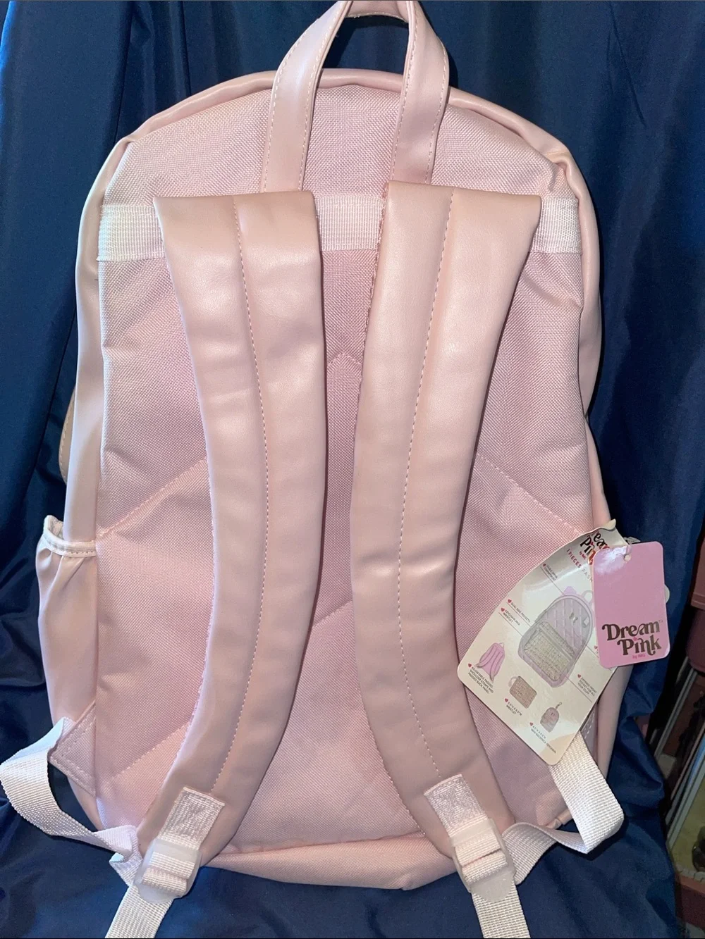Quilted Pink Women's Backpack with Tweed Front Pocket and Gold Accents